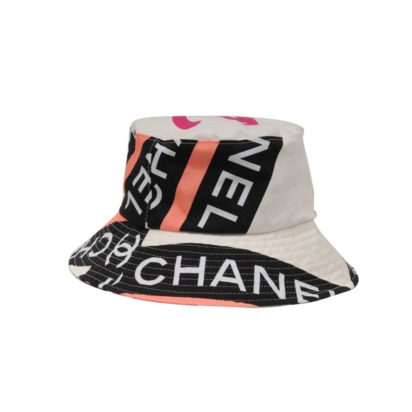 Chanel 22C CC Logo Bucket Hat Small S Pink White Black 100% Cotton Sun Cloche - Picture 3 of 16